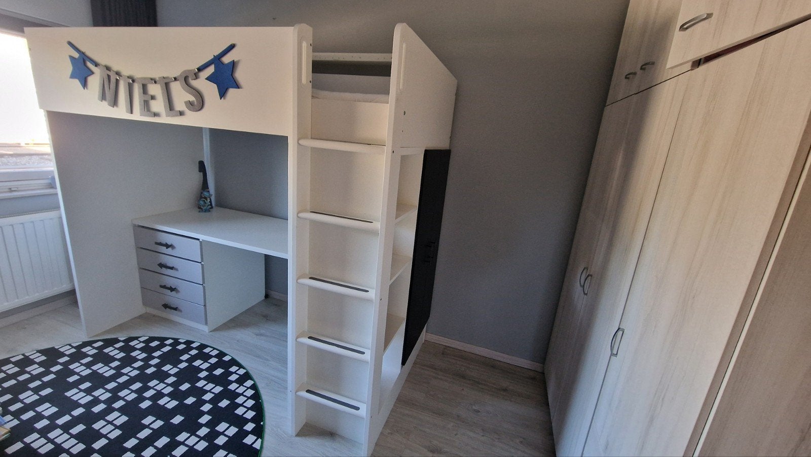 Ikea Hoogslaper met bureau, lades en kast (90x200cm), Ophalen, Gebruikt, 90 cm, Eenpersoons