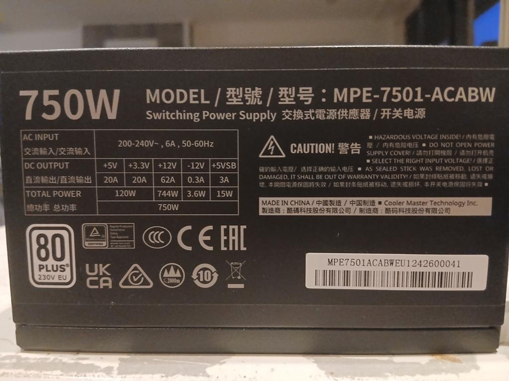 Cooler Master MPE-7501-ACABW 750W Voeding, Verzenden