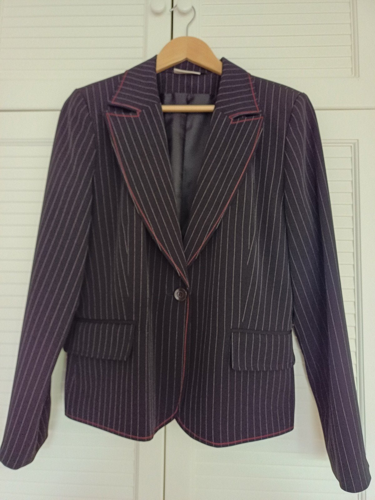 Damesblazer zwarte krijtstreep, maat 42, Zwart, Maat 42/44 (L), Ophalen of Verzenden, Jasje