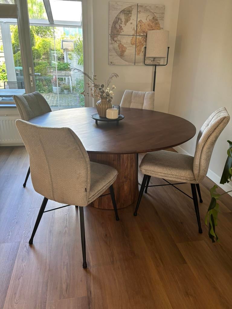 Ronde eettafel 150 cm, Huis en Inrichting, Tafels | Eettafels, Ophalen, 100 tot 150 cm, Rond, Zo goed als nieuw