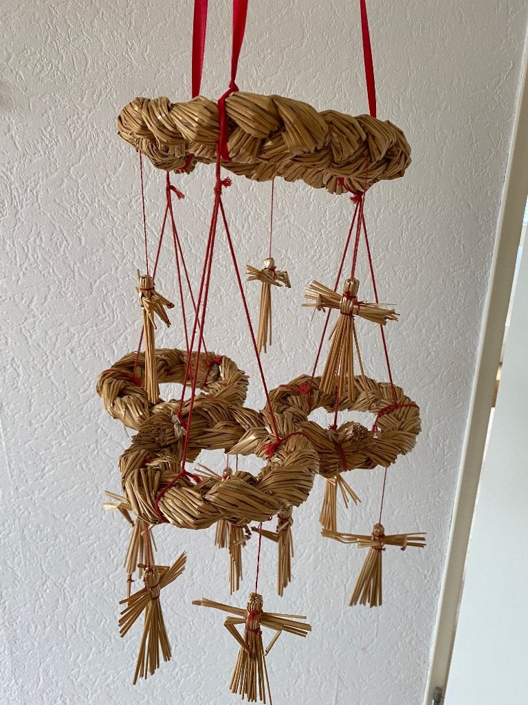 Vintage Kerst Zweedse stro krans hanger Engelen zgan Rookvri, Ophalen of Verzenden, Zo goed als nieuw