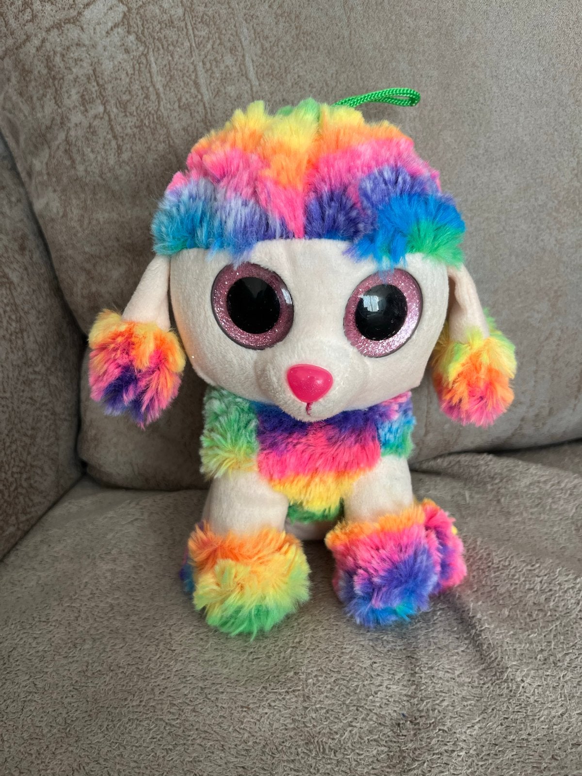 Ty Beanie Boo Puddel Regenboog Pluche Hondje, Overige karakters, Zo goed als nieuw, Middelgroot (20 tot 80 cm), Meerkleurig