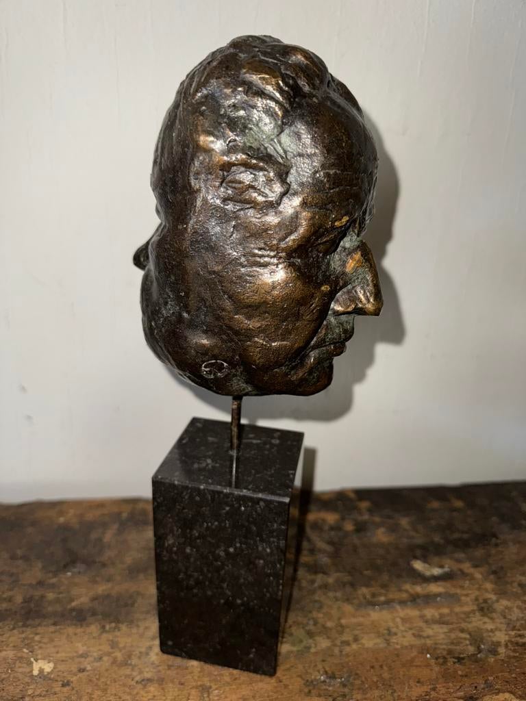 Zwaar apart bronzen buste met 2 gezichten gesigneerd, Ophalen of Verzenden