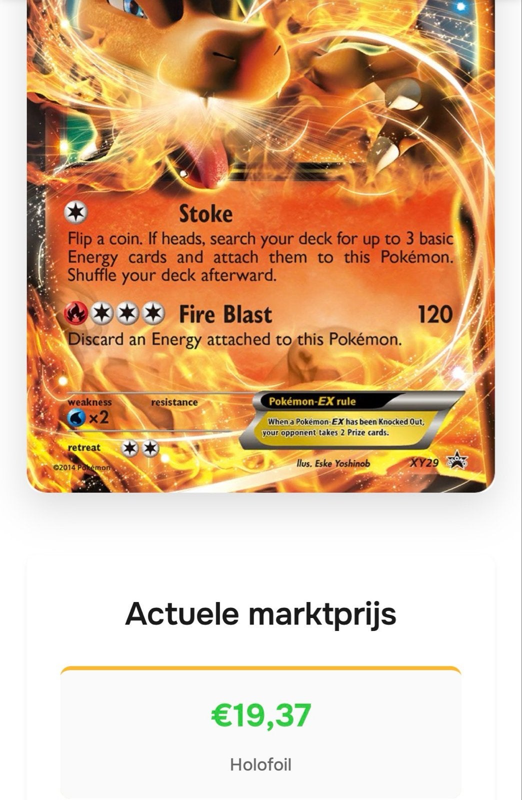 Charizard EX XY29 Holofoil Pokémon Kaart, Ophalen, Zo goed als nieuw, Losse kaart, Foil