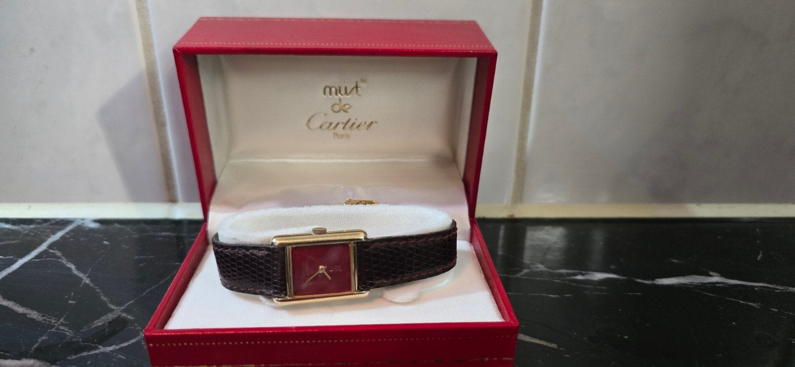 Cartier Tank de Must Handopwinder Horloge - Zeer Goede Staat, Overige merken, Leer, Polshorloge, Ophalen of Verzenden