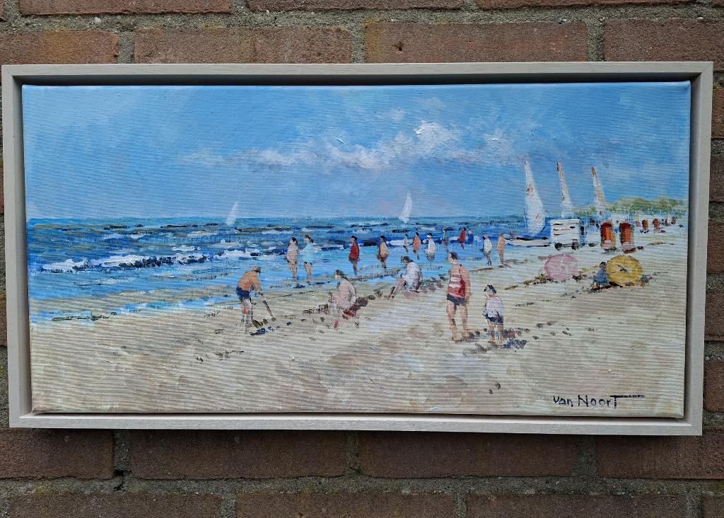 VAN NOORT, ZONNIG STRANDGEZICHT, Antiek en Kunst, Ophalen of Verzenden