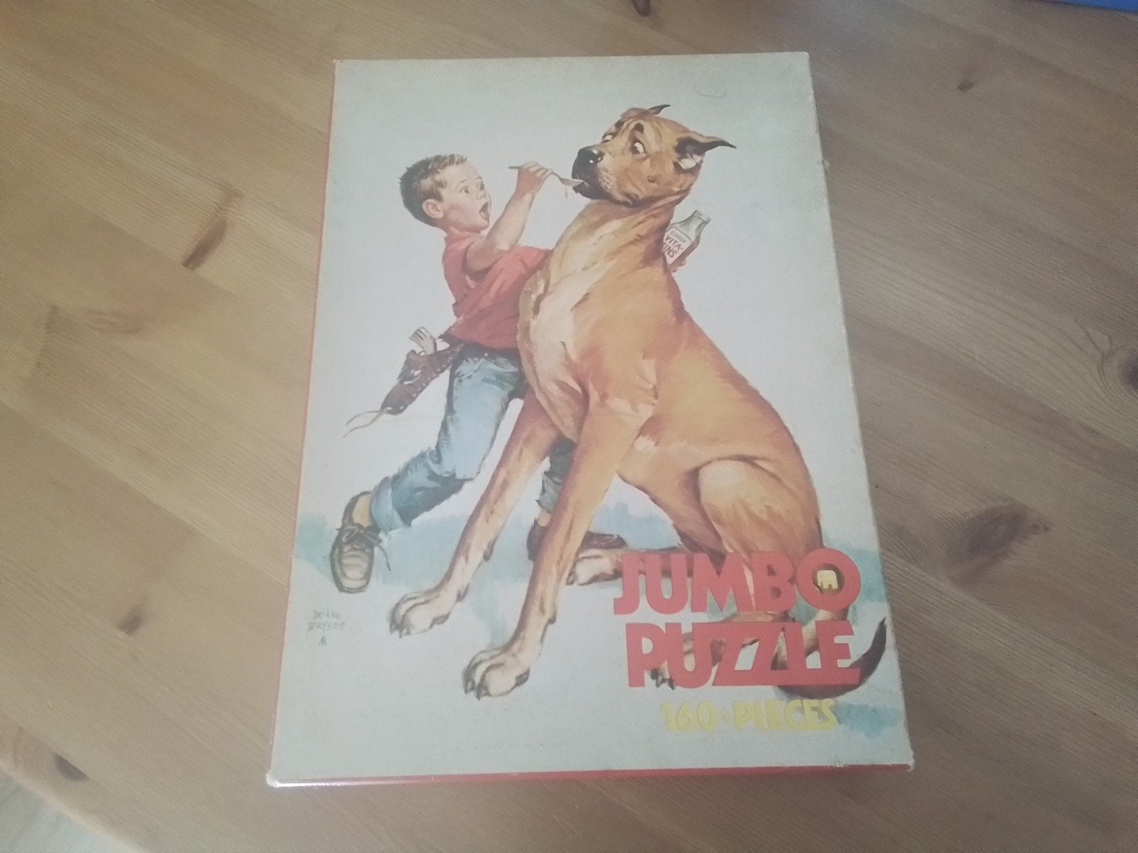 Vintage Jumbo Puzzel 160 Stukjes - Jongen met Hond, Ophalen of Verzenden, Minder dan 500 stukjes, Gebruikt, Legpuzzel