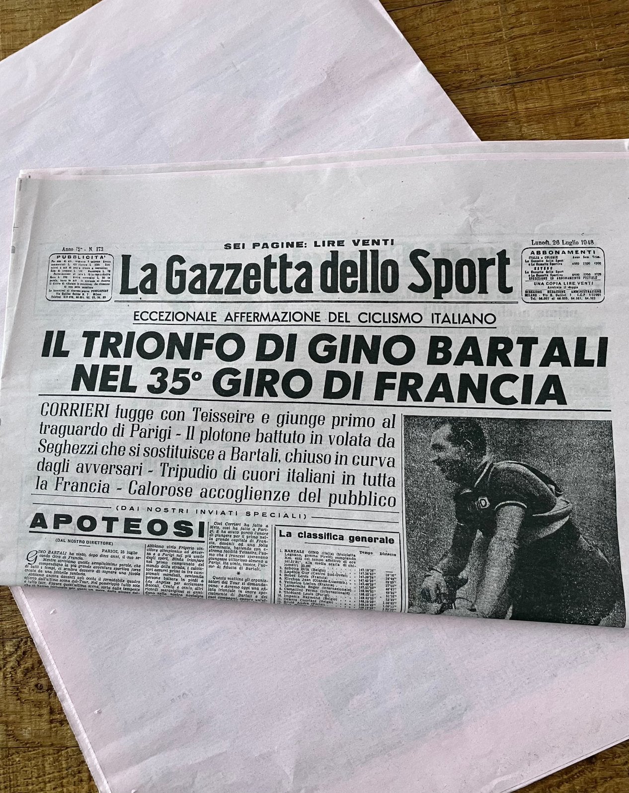 La Gazzetta dello Sport - 1948, Bartali, Tour de France, Ophalen of Verzenden, Zo goed als nieuw, Overige typen