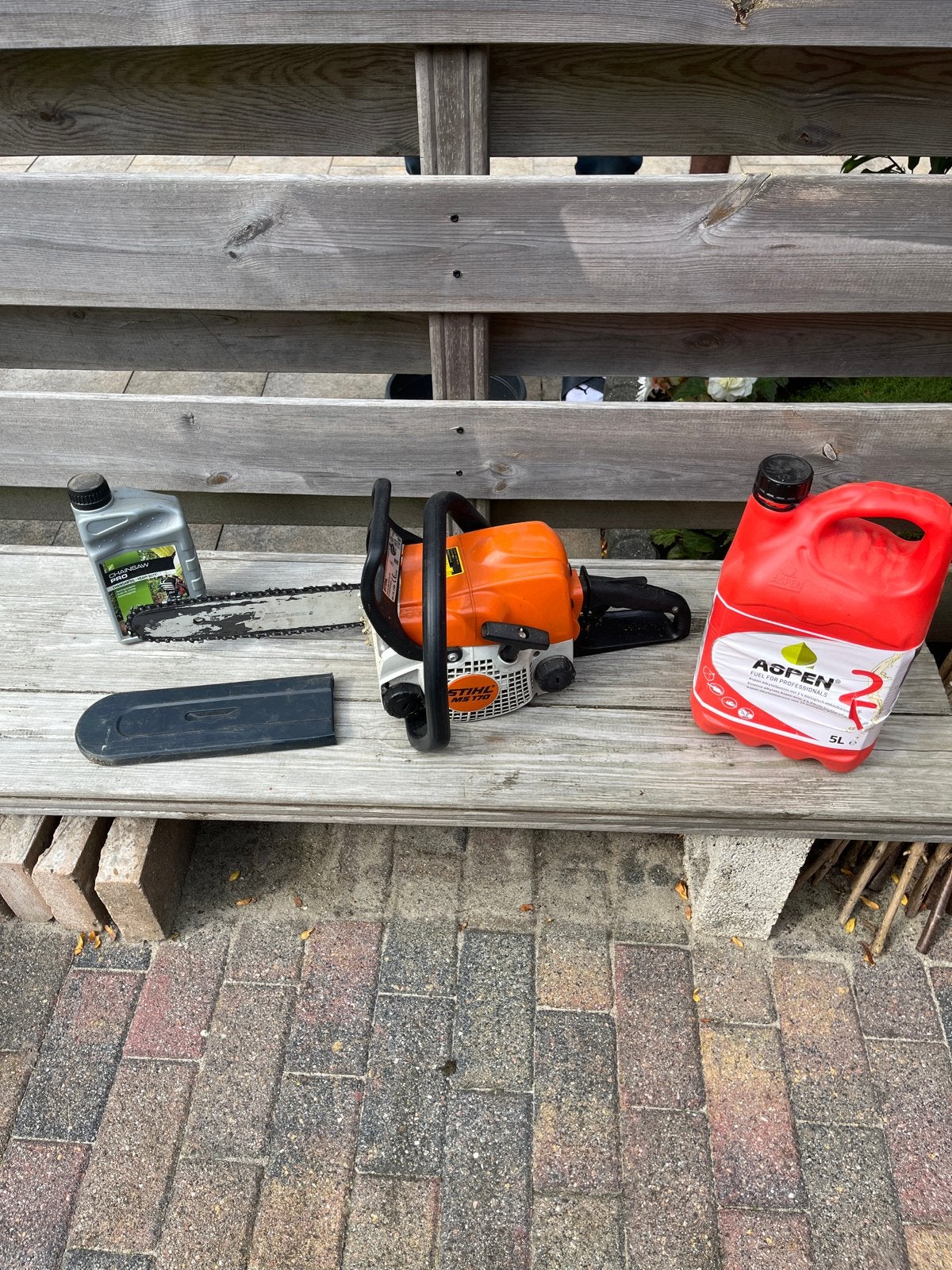 Stihl MS 170 Kettingzaag met toebehoren, Ophalen, Gebruikt, Kettingzaag, 30 tot 70 mm