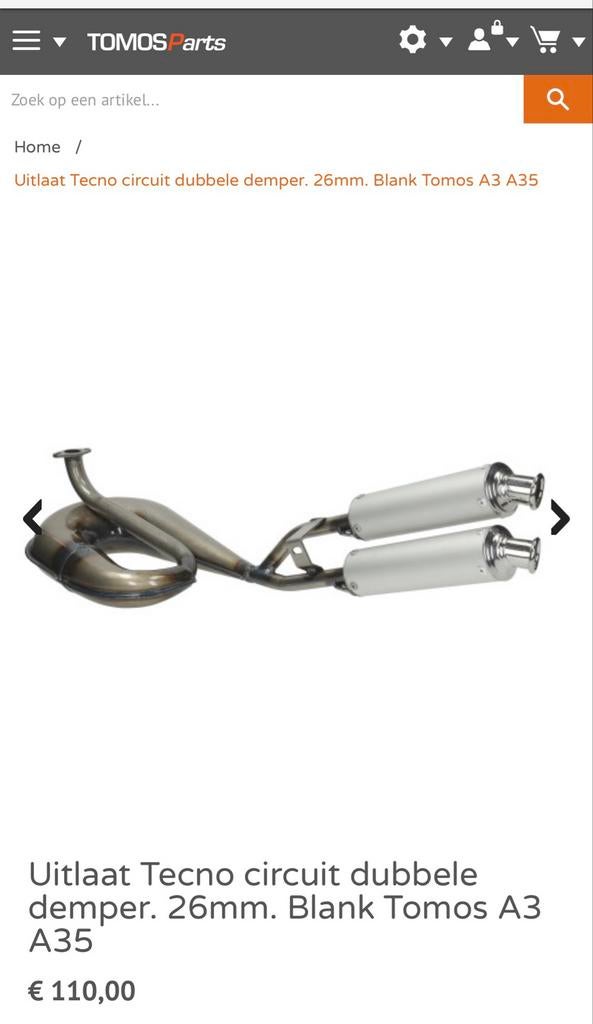 Tecno Circuit Uitlaat 26mm Dubbele Demper Tomos A3/A35, Ophalen of Verzenden, Nieuw, Uitlaat, Tomos