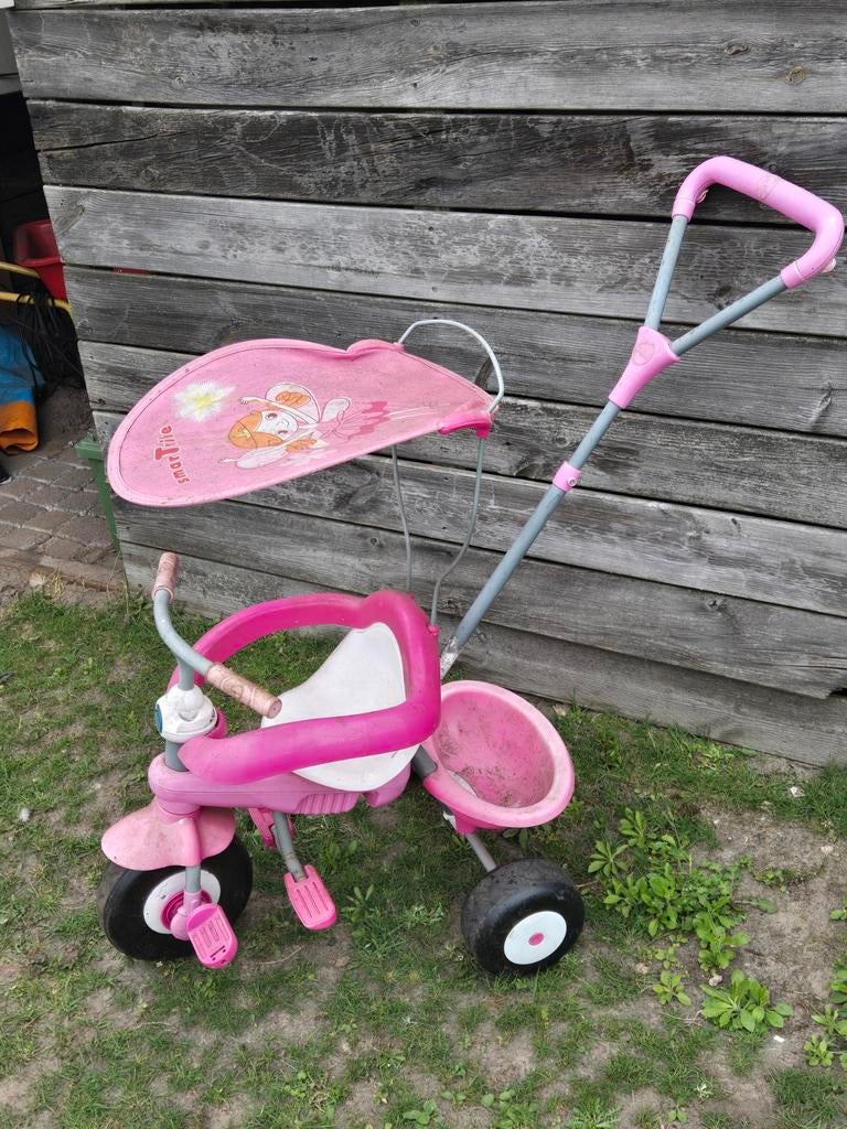 Roze driewieler met duwstang voor kinderen, Ophalen of Verzenden, Gebruikt, Duwstang