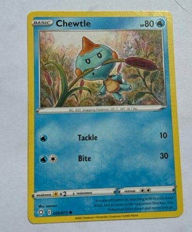 Chewtle Pokémon Kaart - Basic Water Type, Ophalen of Verzenden, Gebruikt, Losse kaart