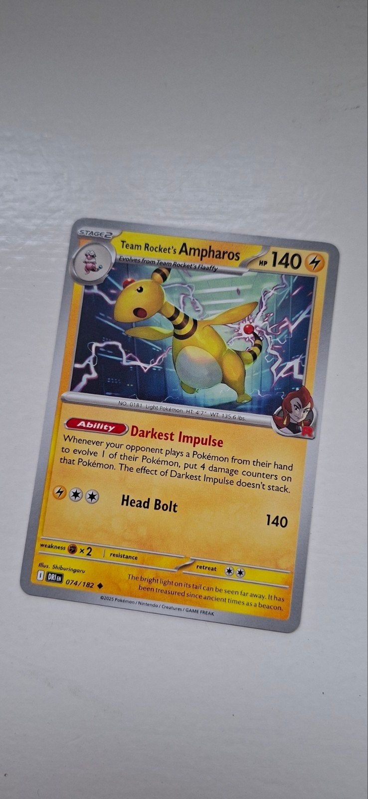 Team Rocket's Ampharos Pokémon kaart, Ophalen of Verzenden, Zo goed als nieuw, Losse kaart
