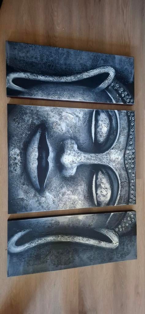 Boeddha drieluik handgeschilderd schilderij, Ophalen, 125 cm of meer, Zo goed als nieuw, Schilderij