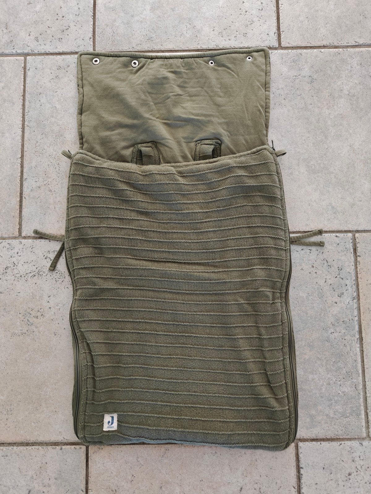 Jollein pure knit leaf green voetenzak autostoel/maxicosi, Groen, Gebruikt, Jollein, Ophalen of Verzenden