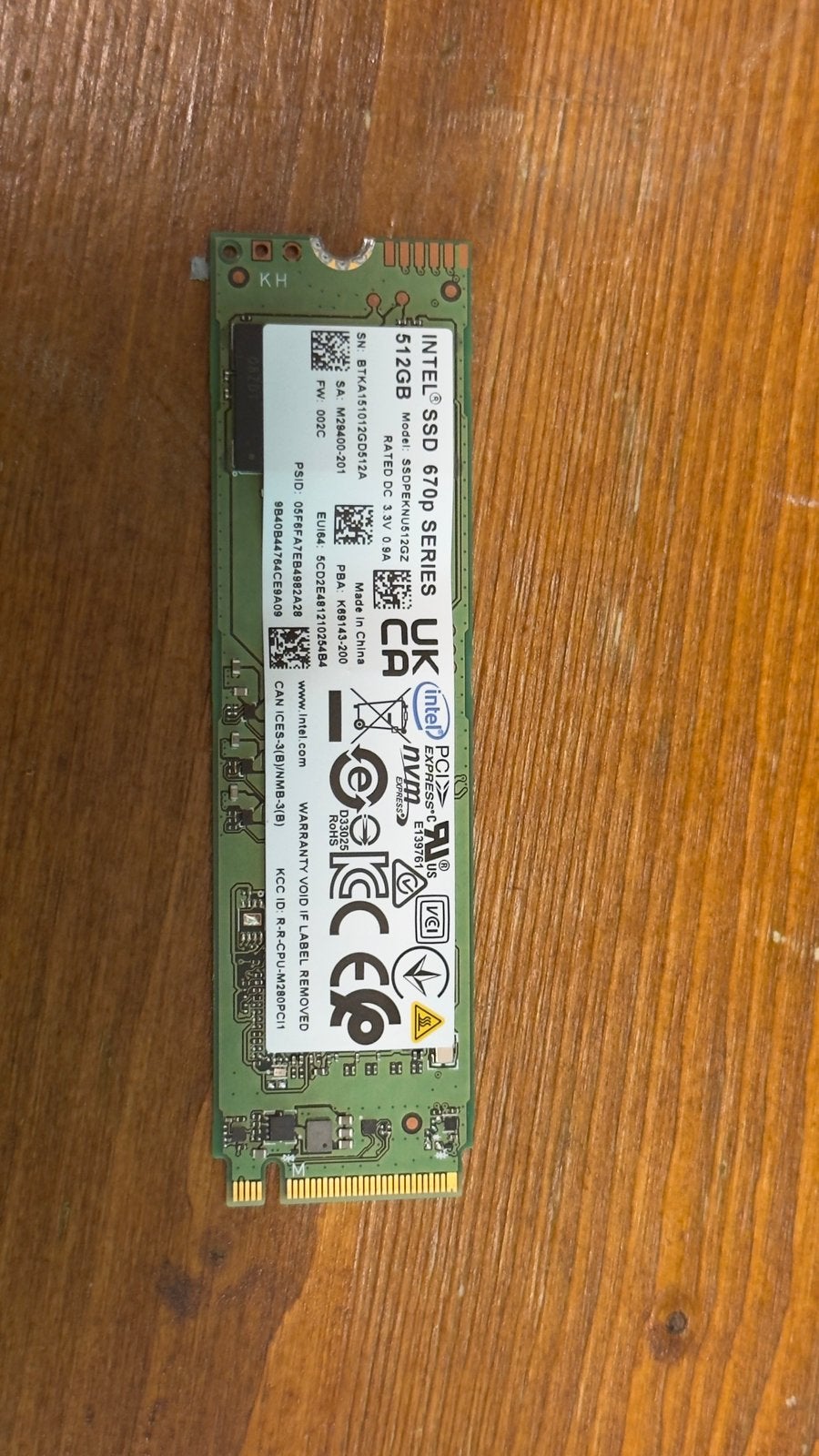 Intel 670p Series 512GB M.2 NVMe SSD, Computers en Software, Harde schijven, Intern, SSD, Zo goed als nieuw, Laptop
