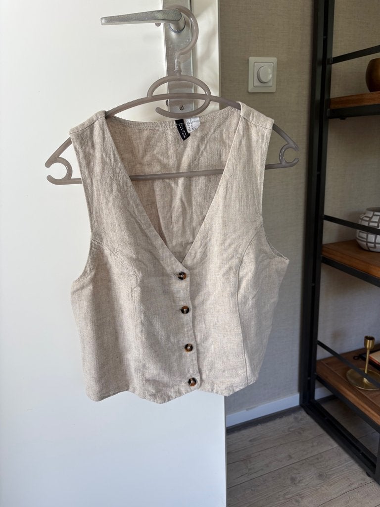 Linen Gilet, Maat 38/40 (M), H&M, Verzenden, Beige