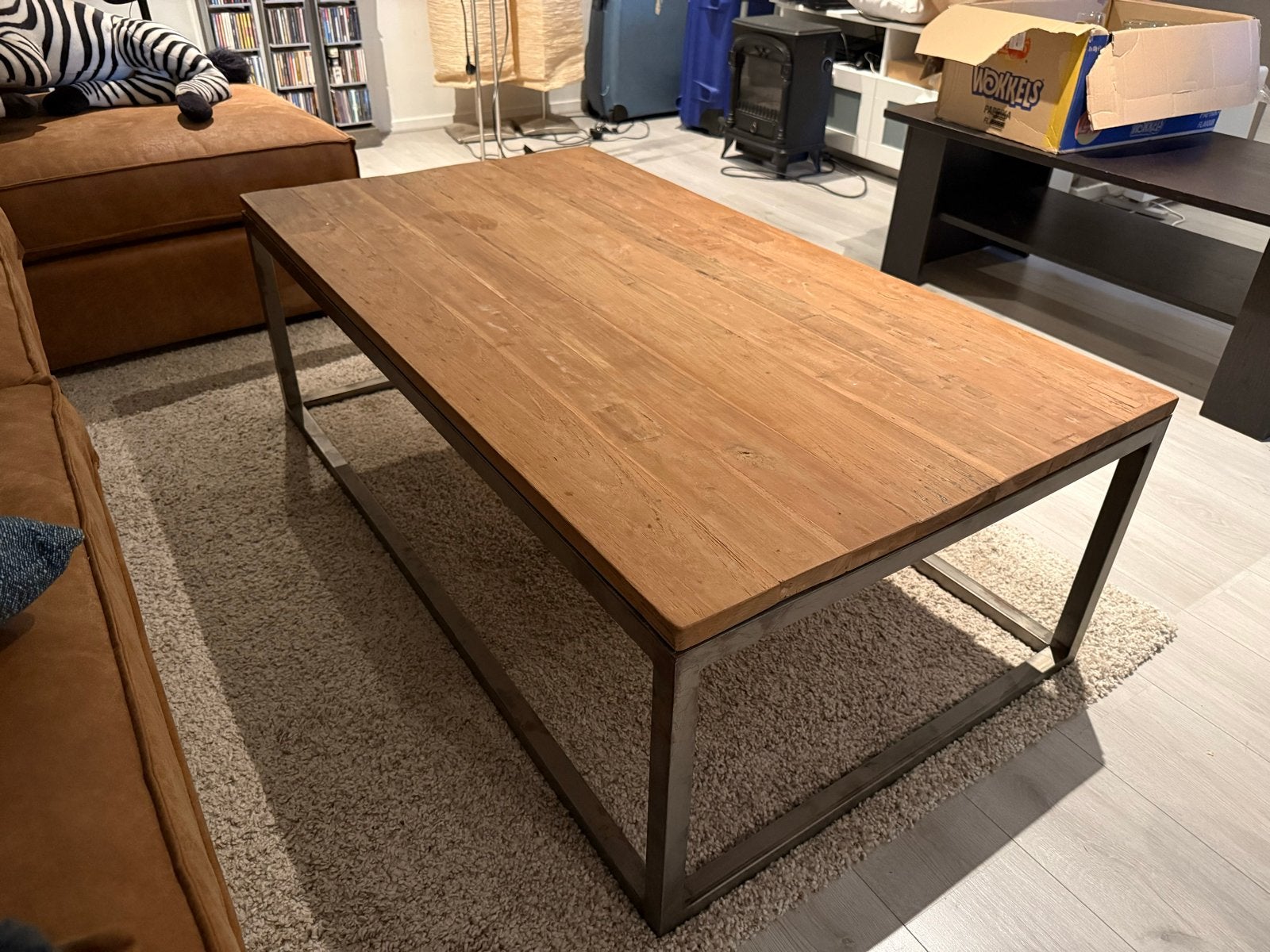 Industriële salontafel Henders en Hazel 75x135cm, Huis en Inrichting, Tafels | Salontafels, Ophalen, Gebruikt, 100 tot 150 cm