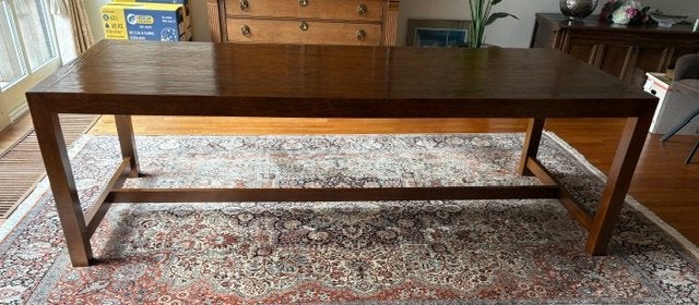Robuuste eiken eettafel gedisseld 250 x 100 cm, uit 1 stuk, Huis en Inrichting, Ophalen, 100 tot 150 cm, 200 cm of meer, Zo goed als nieuw