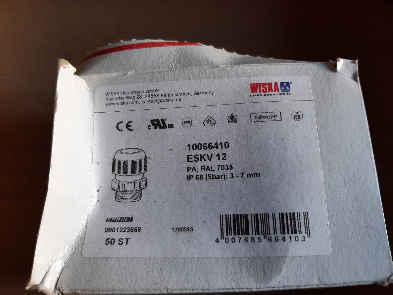 WISKA ESKV 12 Kabelwartel IP68 RAL 7035, Doe-het-zelf en Verbouw, Ophalen of Verzenden, Nieuw, Overige merken, Overige typen