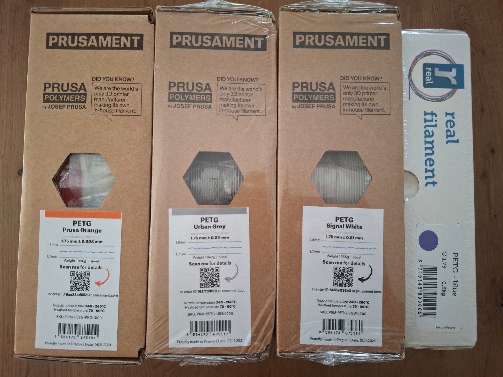 4x Nieuw Filament in doos - Prusament PETG (3x) + REAL (1x), Ophalen of Verzenden, Nieuw