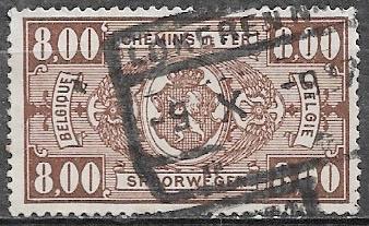 BELGIË 8,00 Fr. Spoorwegzegel - Rijkswapen in ovaal - 1927, Verzenden, Gestempeld, Treinen