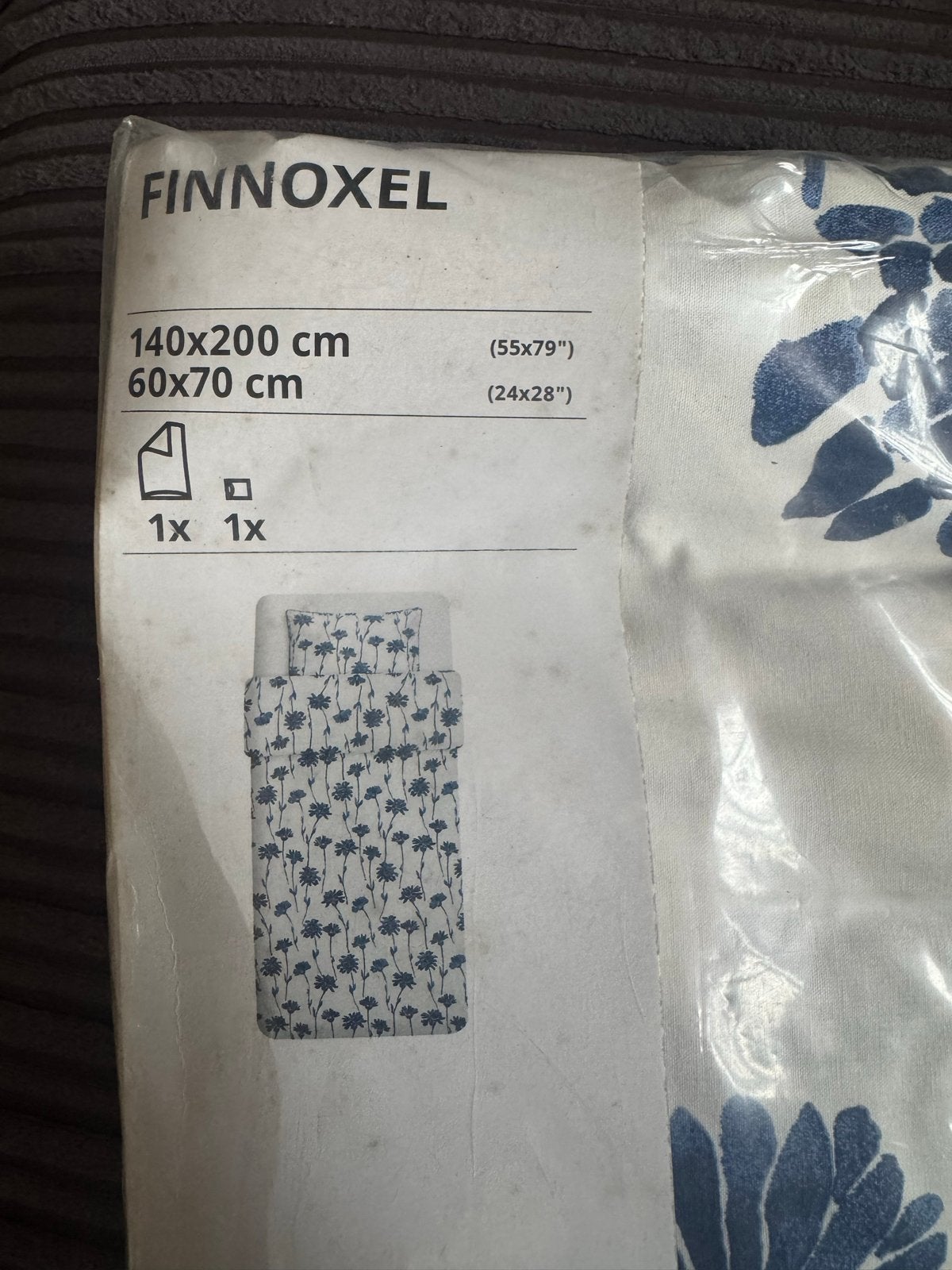 IKEA FINNOXEL Dekbedovertrek 140x200 cm met bloemenprint, Huis en Inrichting, Eenpersoons, Blauw, Dekbedovertrek, Nieuw