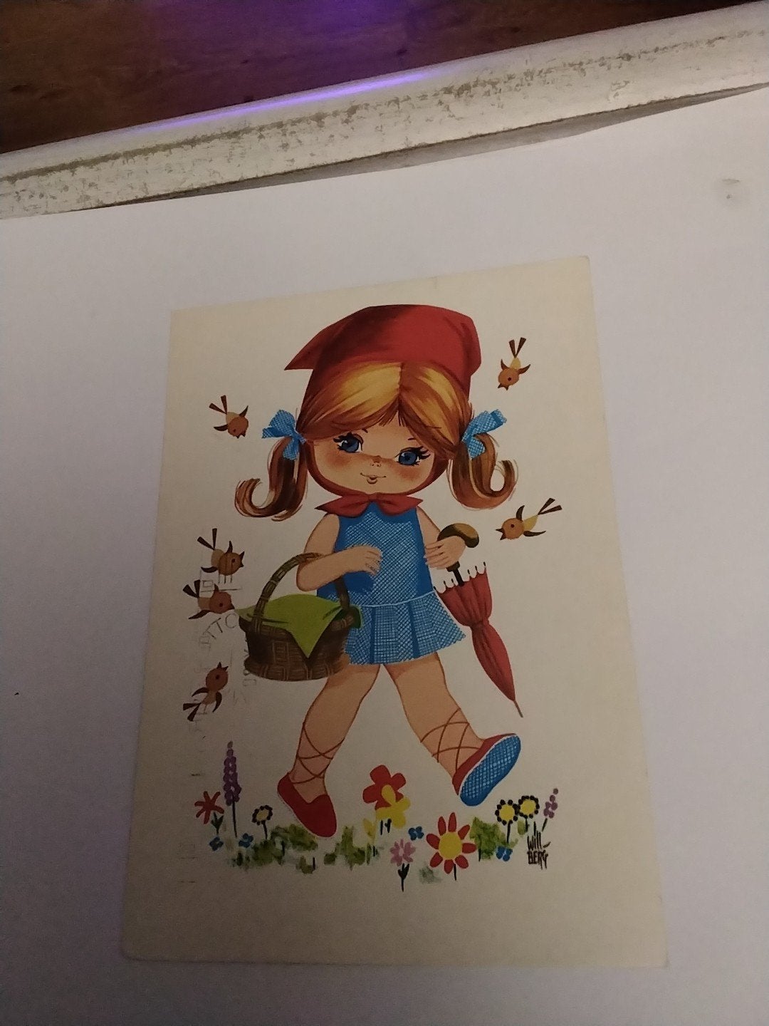 Vintage Ansichtkaart Roodkapje met Mandje en Paraplu, Verzamelen, Ophalen of Verzenden