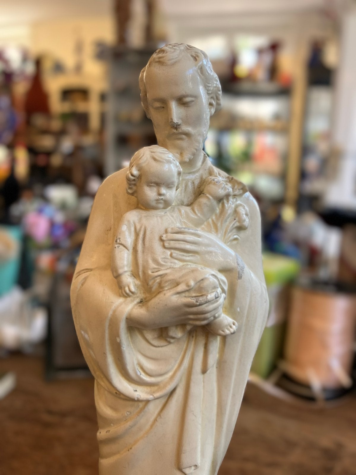 Antiek beeld Jozef met kindje Jezus - Religieuze kunst, Ophalen of Verzenden