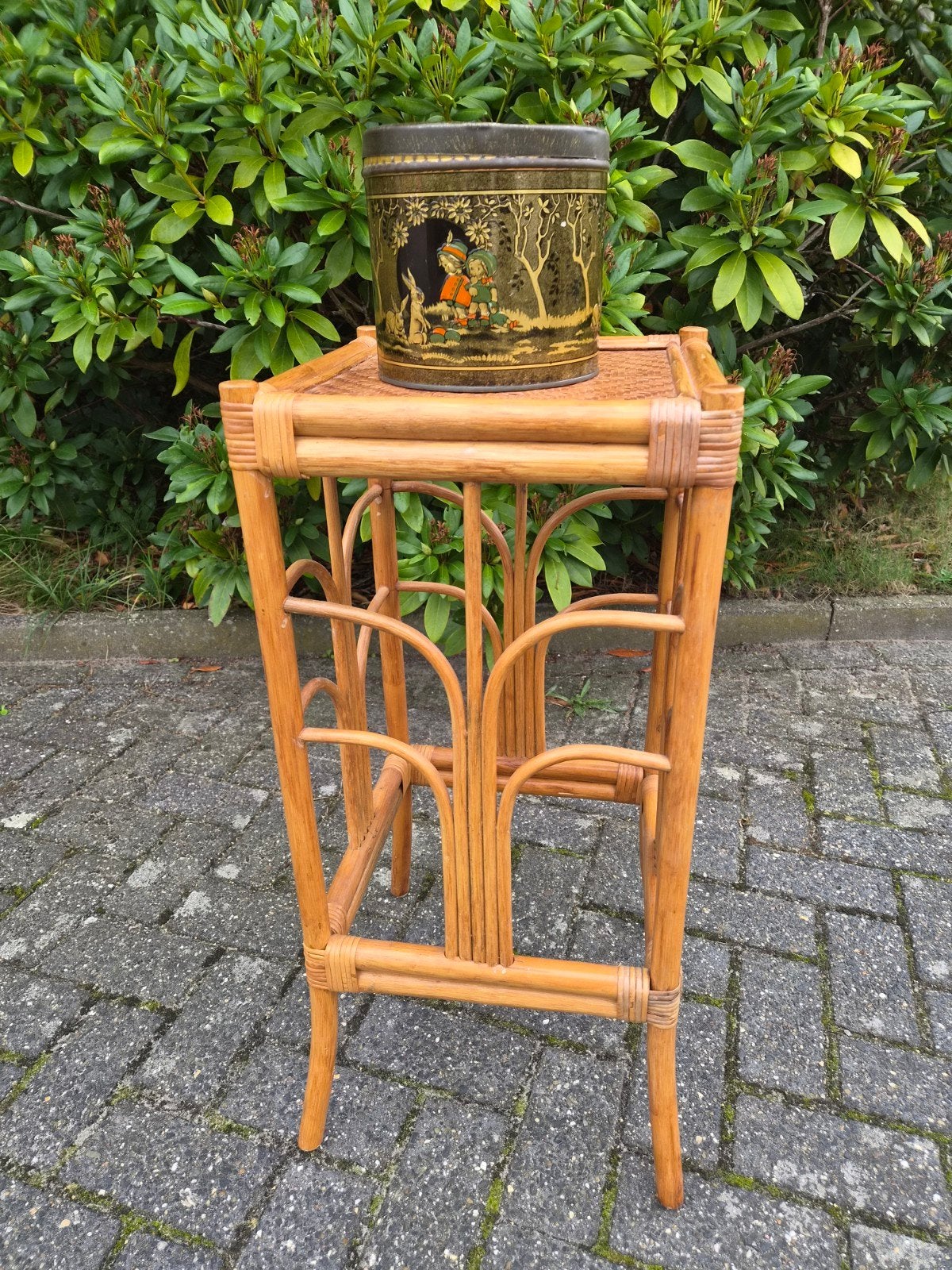 Vintage rotan plantentafeltje bijzettafel vintage, Ophalen of Verzenden, Huis en Inrichting