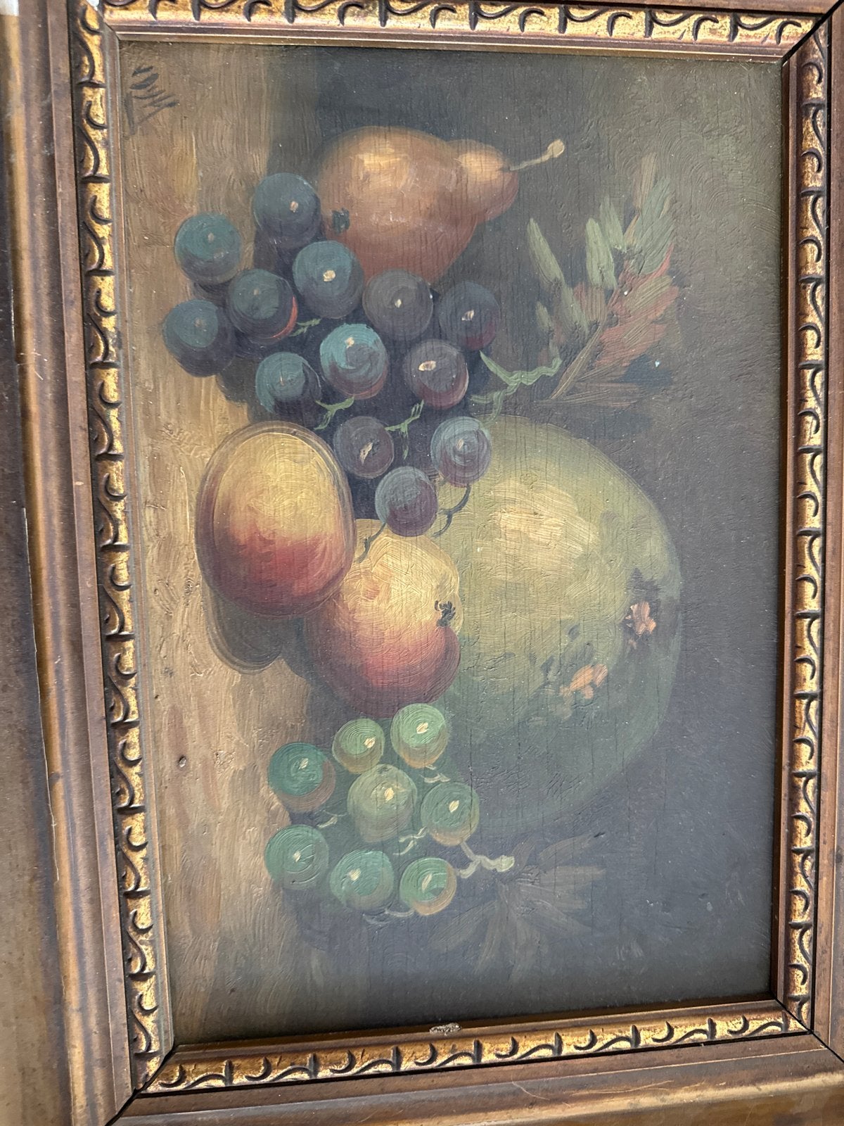 Klassiek stilleven met fruit, olieverf op paneel, Antiek en Kunst, Paneel, Stilleven, Ophalen of Verzenden, Gesigneerd
