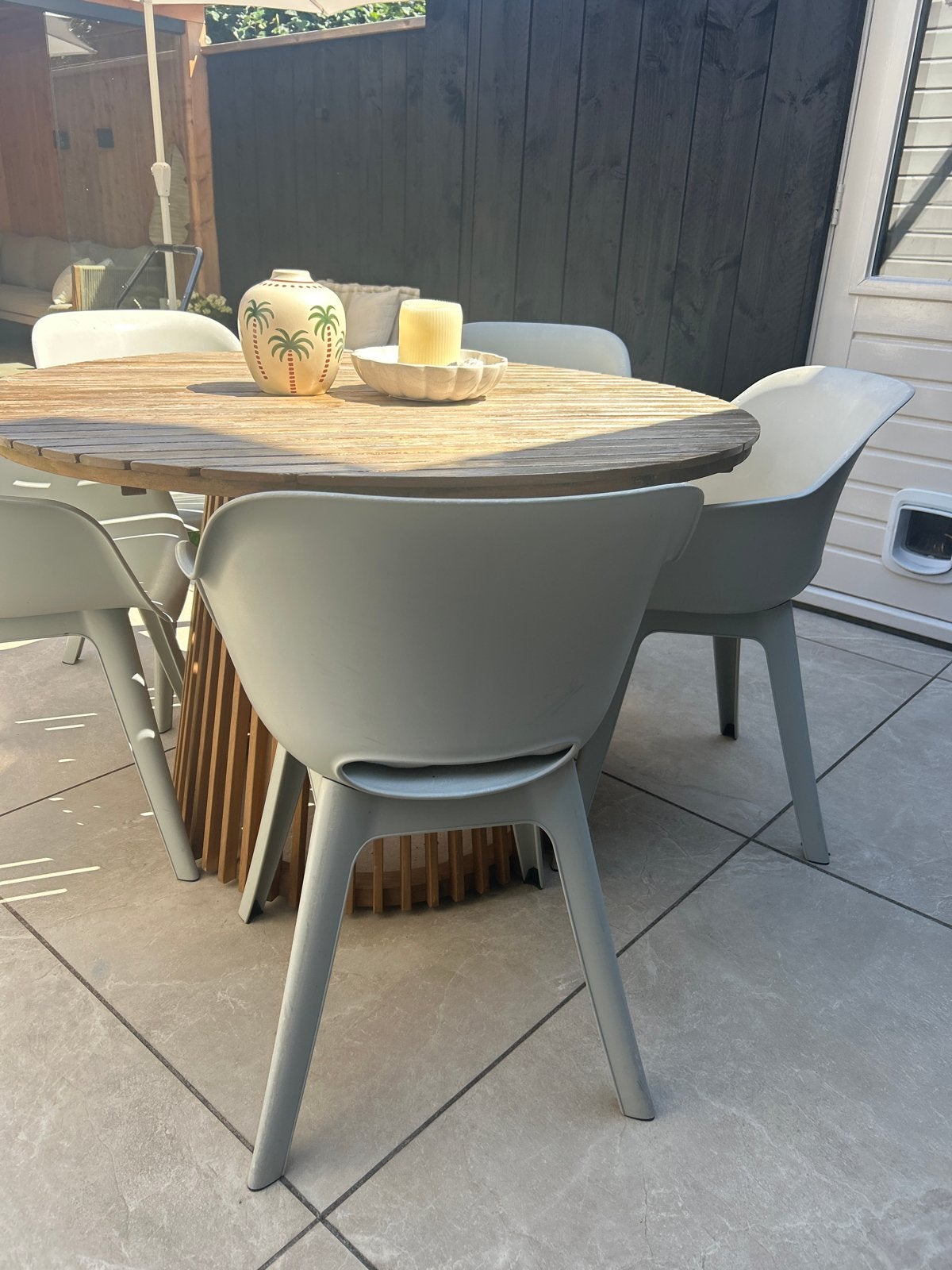 Set van 6 groen/grijze tuinstoelen van kunststof, Ophalen, Gebruikt, Kunststof