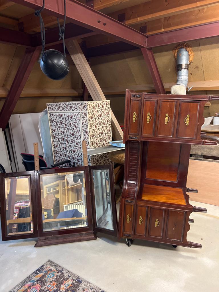 Antieke kaptafel met drieluik spiegel, Antiek en Kunst, Ophalen