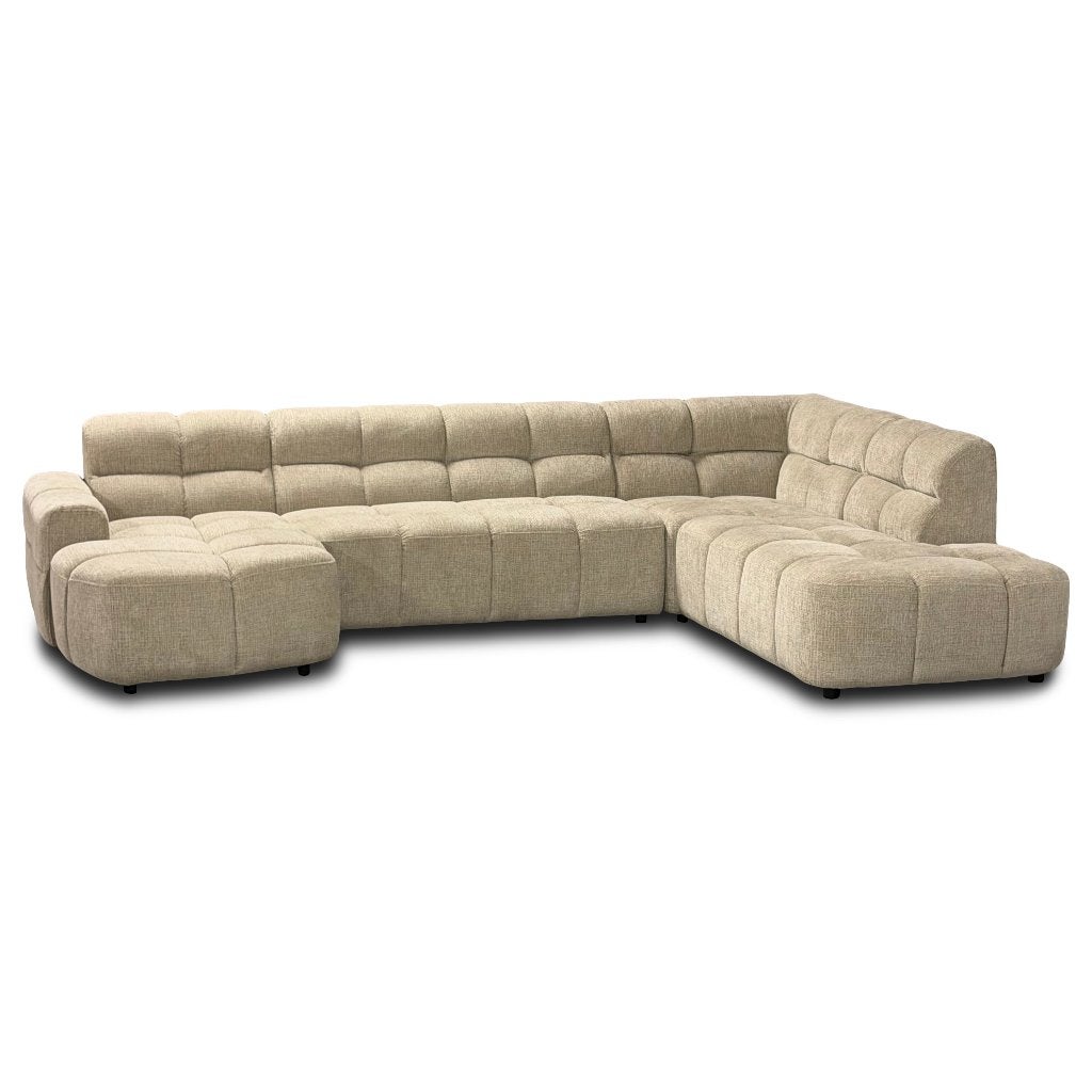 Foto 3 van Vakken bank taupe stof lounge hoekank **uit voorraad**