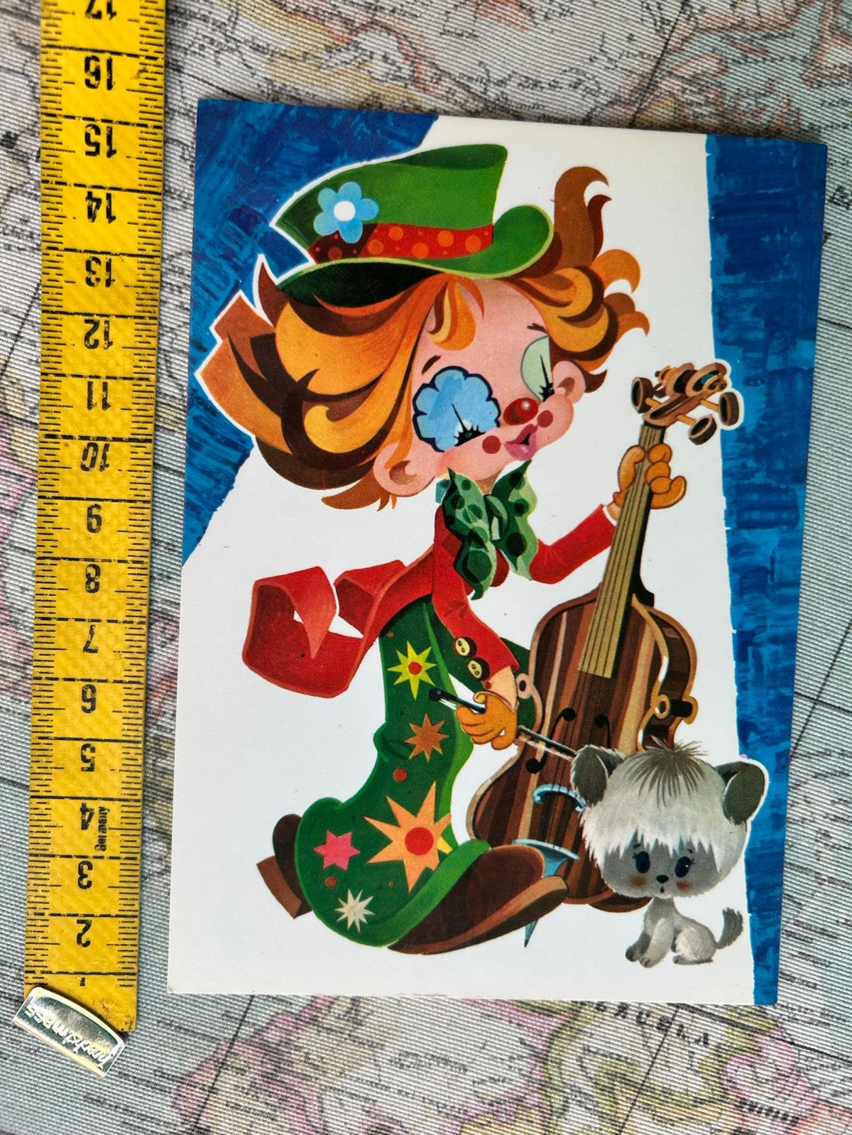 A.124. Oude kinderkaart clown poes instrument, Ophalen of Verzenden, 1980 tot heden