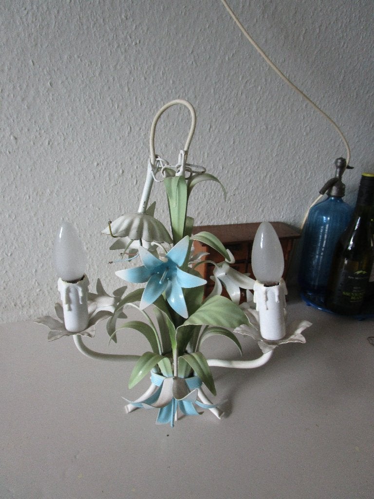 Vintage bloemen kroonluchter met 3 lampen, Ophalen