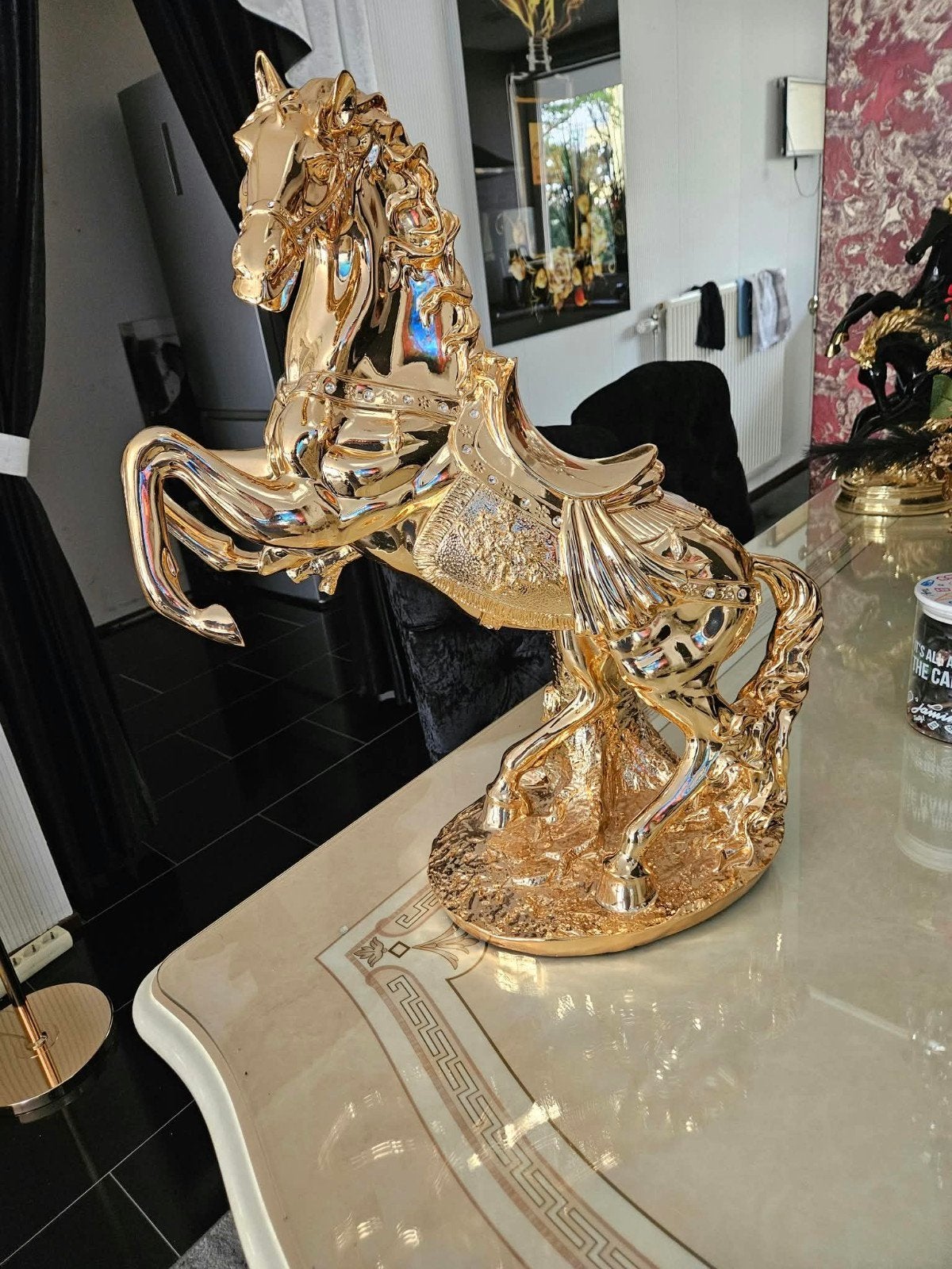 MOOI GROOT  BRONS GOUDEN STIJGEND PAARD, Ophalen, Meerkleurig, Kunststof, Klassiek