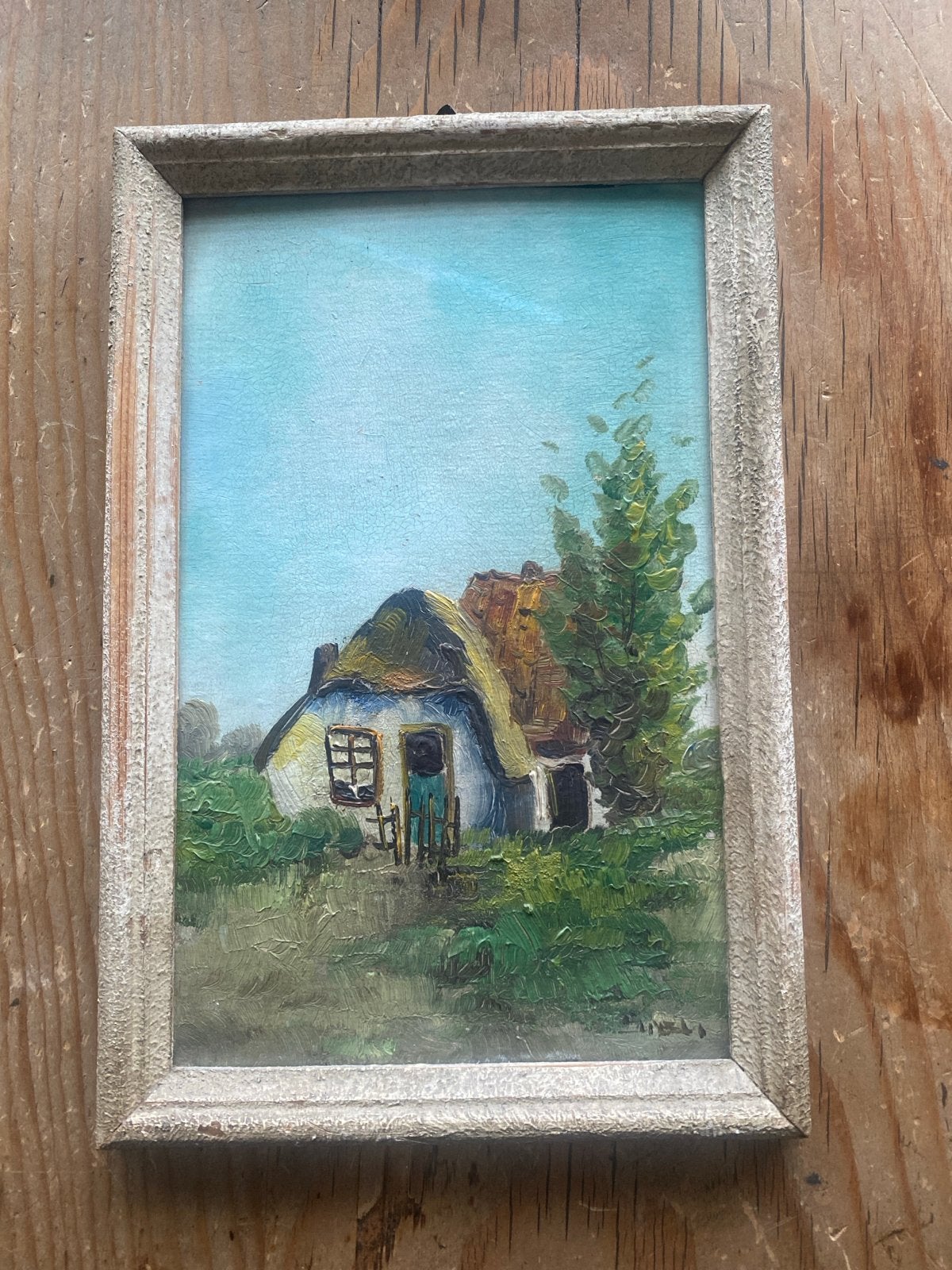 Oud Hollands Landschap Schilderij - Boerderij met rieten dak, Doek, Oud hollands, Ophalen of Verzenden, Olieverf