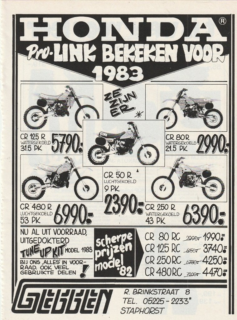 Retro reclame 1982 Honda motor Brinkstraat Staphorst, Verzenden, Overige typen