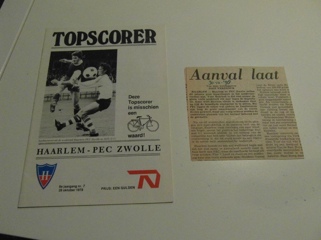 voetbal programma hfc haarlem pec zwolle 28-10-1978, Ophalen of Verzenden, Zo goed als nieuw, Overige binnenlandse clubs, Boek of Tijdschrift