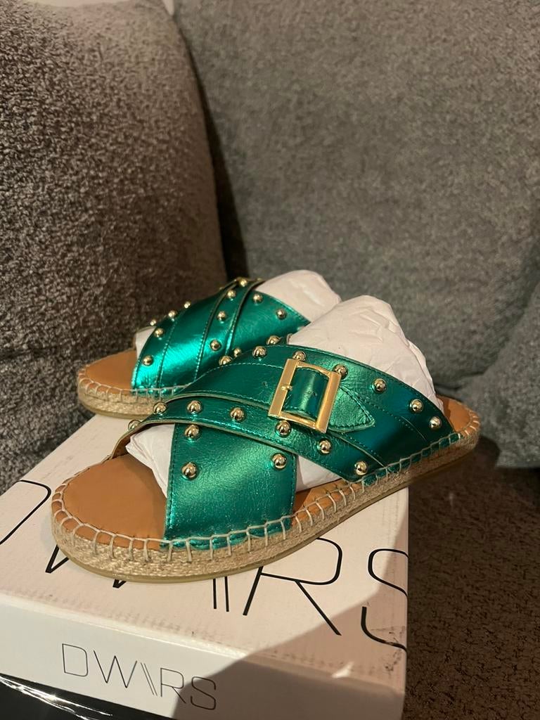DWRS Caracas leren slippers maat 36-37-38-39-40-41 nieuw, Ophalen of Verzenden, Nieuw, Groen, Slippers