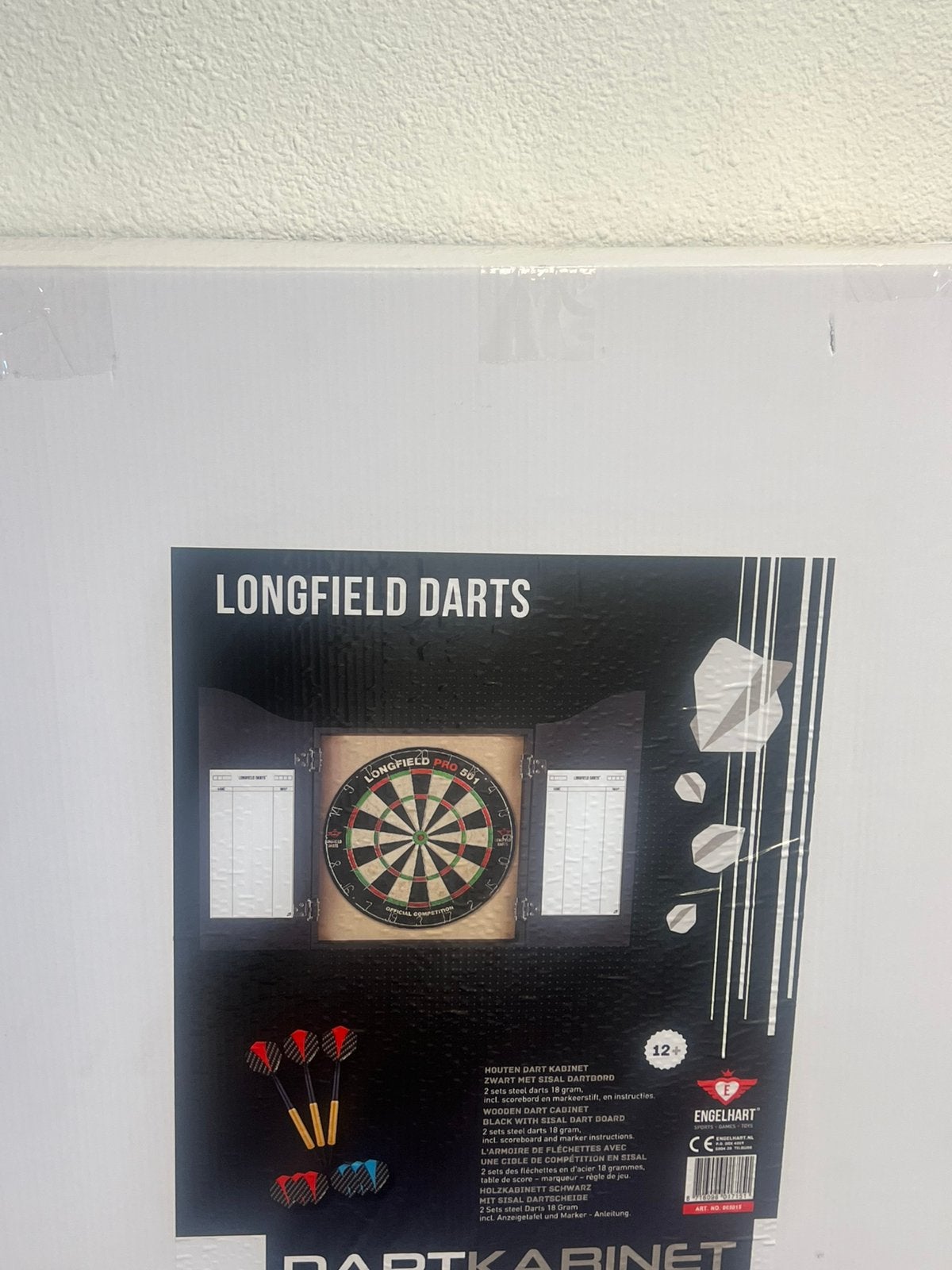 Longfield Darts zwart Dartkabinet+Bord compleet, Ophalen of Verzenden, Nieuw, Dartbord met pijlen, Soft tip