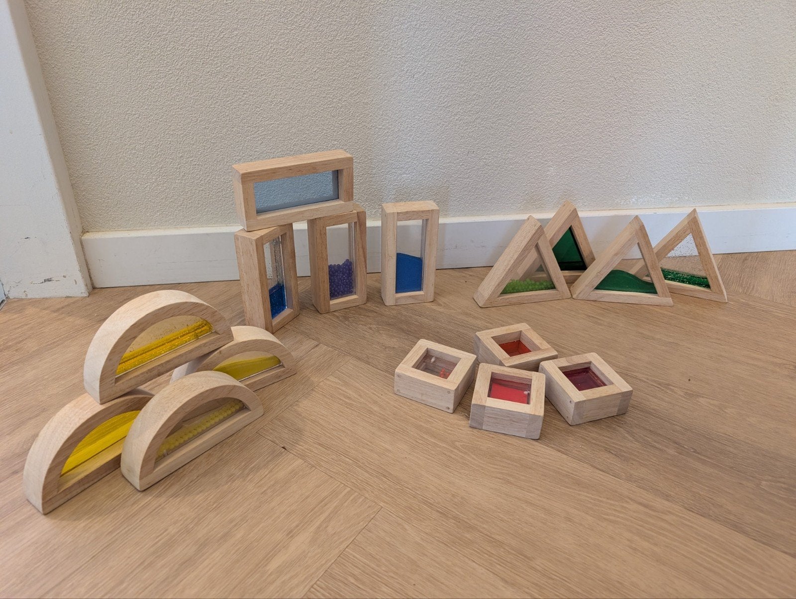 Set van 16 houten sensorische blokken voor kinderen, Ophalen of Verzenden, Gebruikt, Bouwen