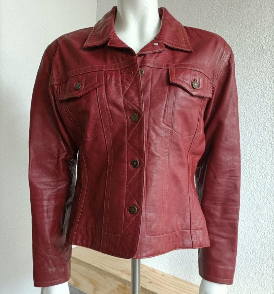 Sticks and Stones rood leren jasje maat M, Kleding | Dames, Maat 38/40 (M), Sticks and Stones, Ophalen of Verzenden, Gedragen