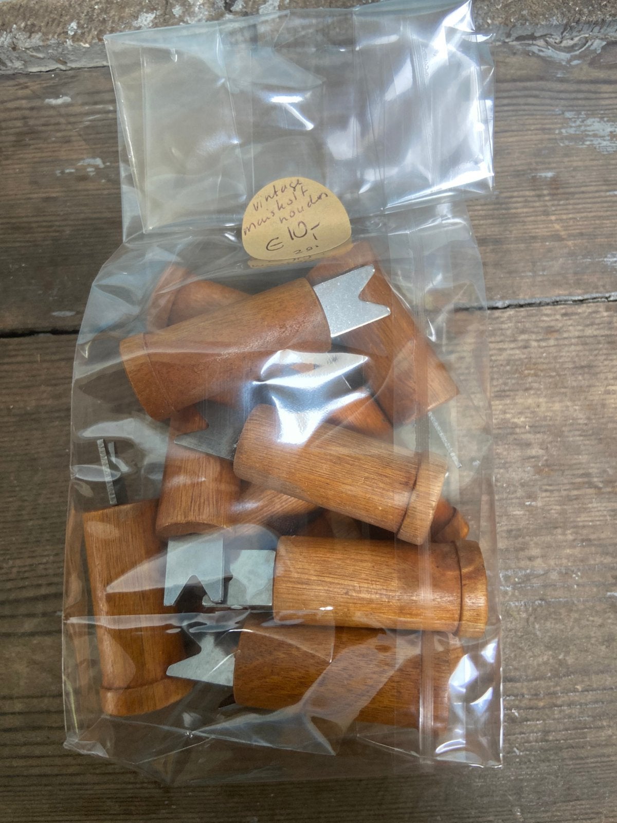 Vintage ‘60-‘70 6 paar houten maïskolf houders, Ophalen of Verzenden