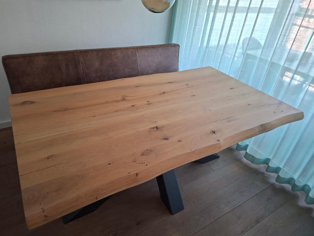 Mooie eiken boomstamtafel, Huis en Inrichting, Tafels | Eettafels, Ophalen, Eikenhout, 50 tot 100 cm, Zo goed als nieuw