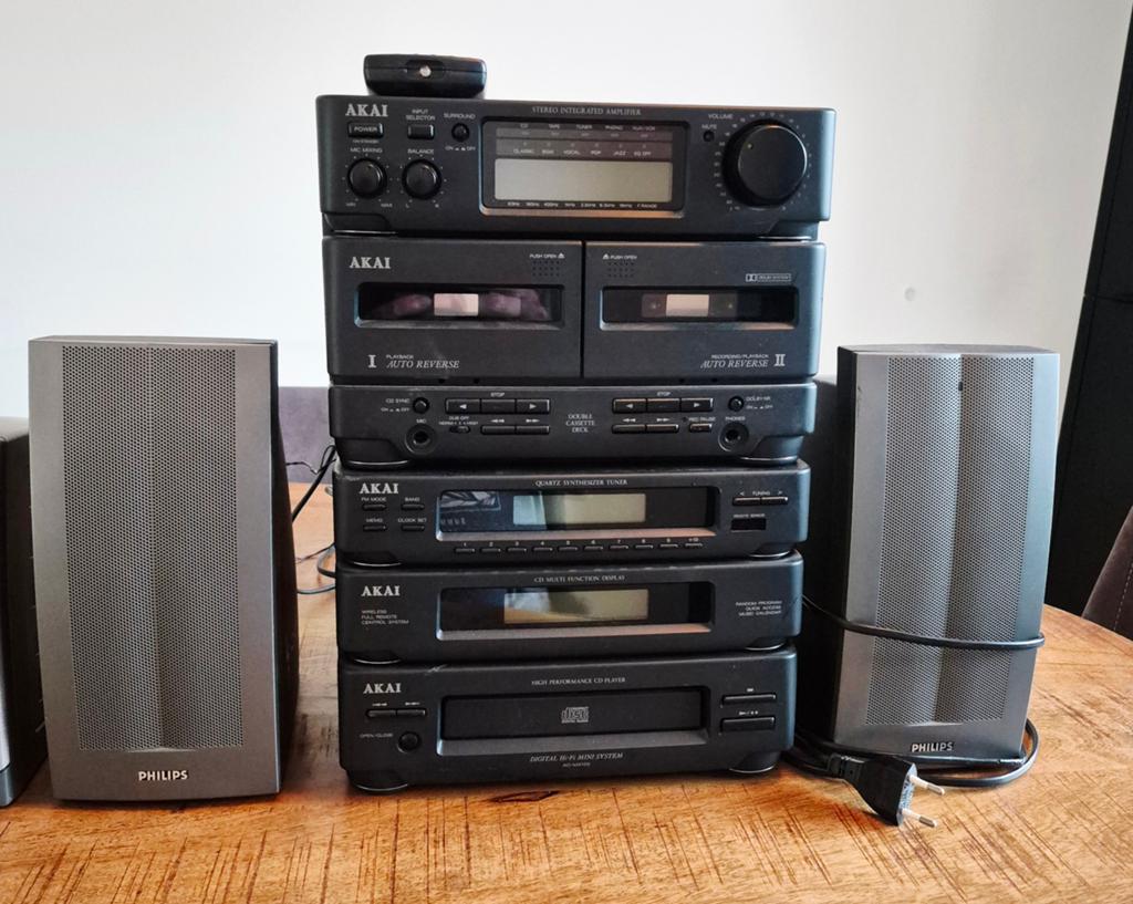 AKAI stereoset/stereotoren met 2 Philips speakers, Audio, Tv en Foto, Ophalen, Gebruikt, Cassettedeck, Akai