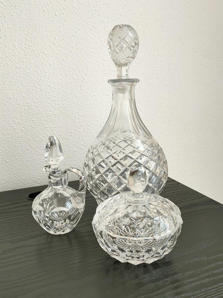 Kristallen karaf, mini karaf en bonbonnière, Antiek en Kunst, Ophalen