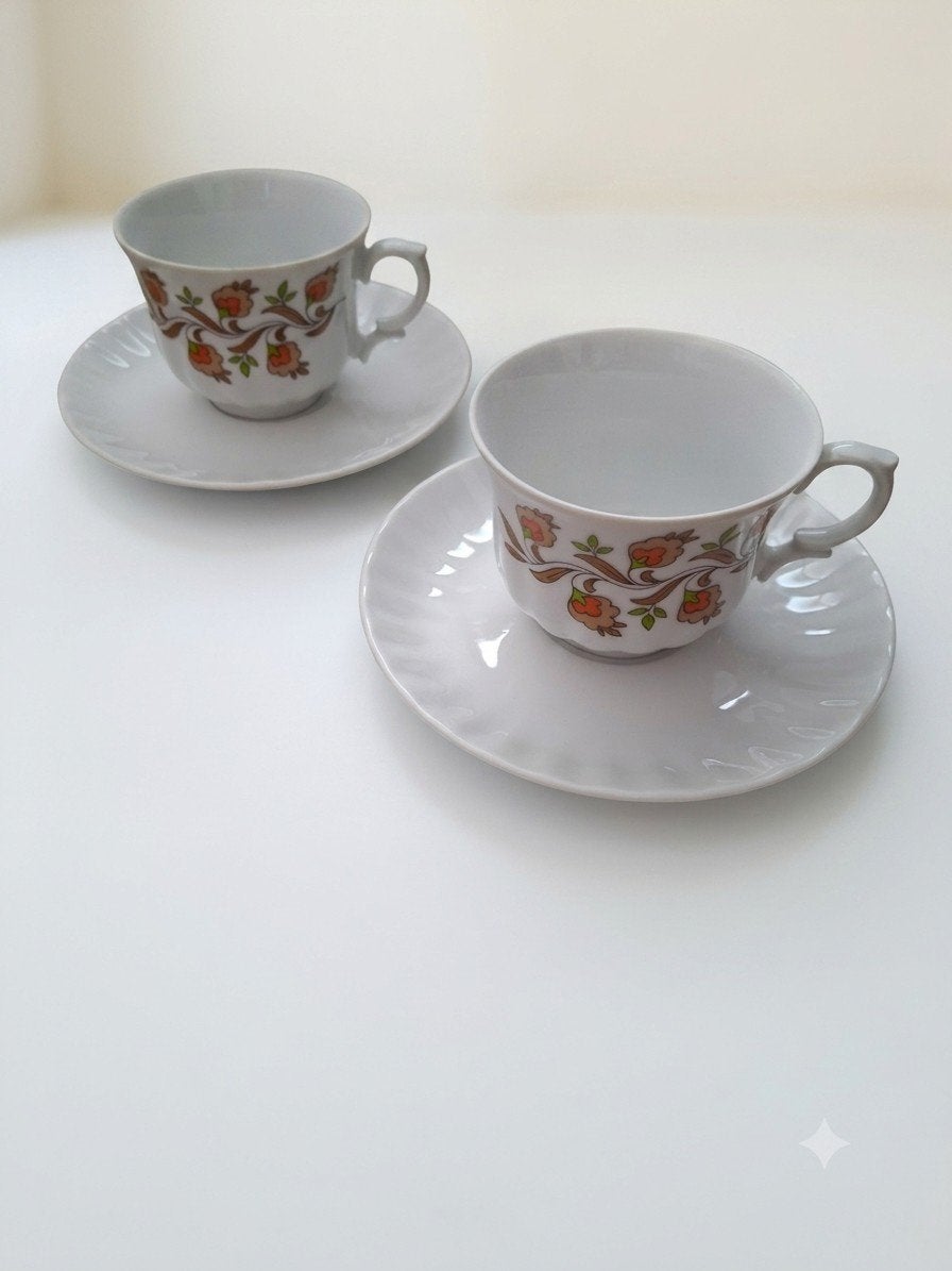 Retro Bavaria Wunsiedel kop en schotel set Oranje/Bruin, Ophalen of Verzenden
