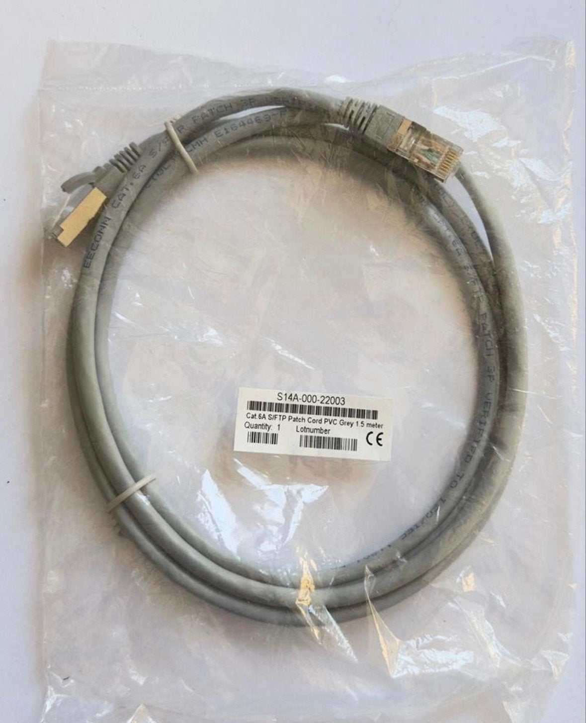 Cat.6A S/FTP Patchkabel PVC Grijs 1.5 meter, Computers en Software, Ophalen of Verzenden, Nieuw